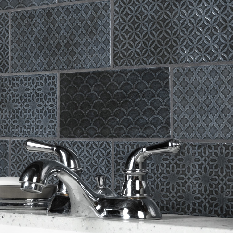 Camden 8" x 4" Azurro Ceramic Patterned Subway Tile