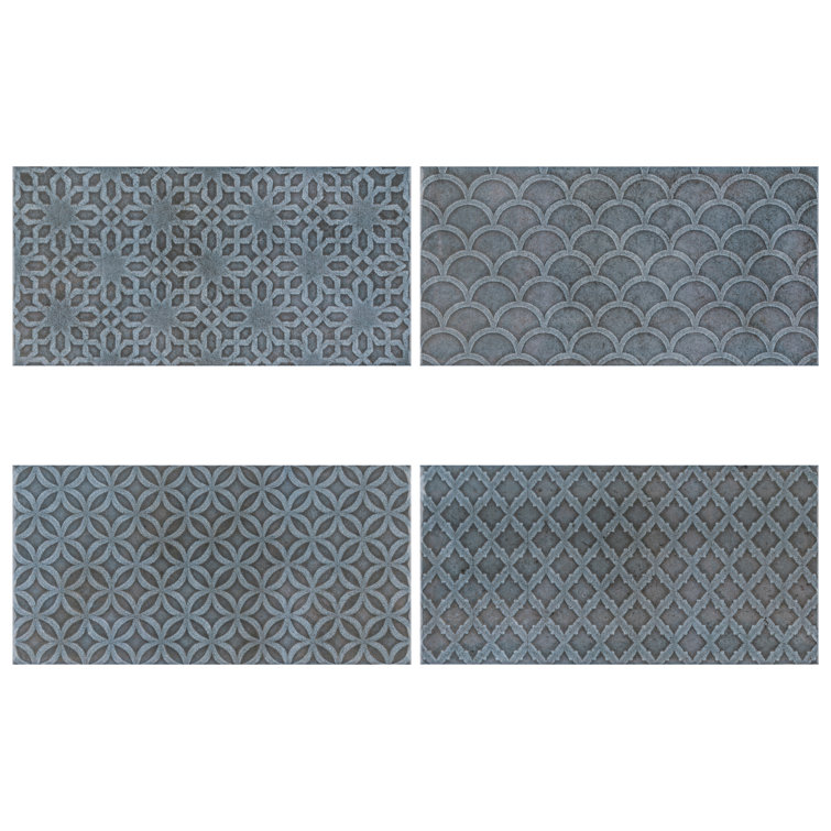 Camden 8" x 4" Azurro Ceramic Patterned Subway Tile