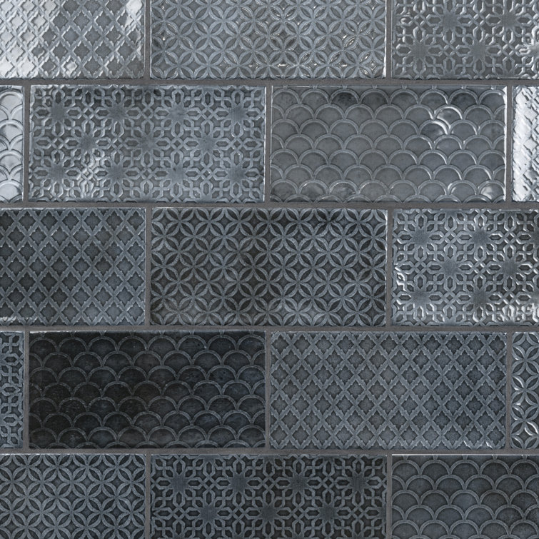 Camden 8" x 4" Azurro Ceramic Patterned Subway Tile