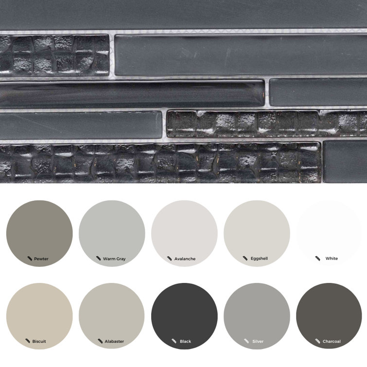 Charcoal Dark Gray Glass Mosaic Wall Tile, 12" x 12"