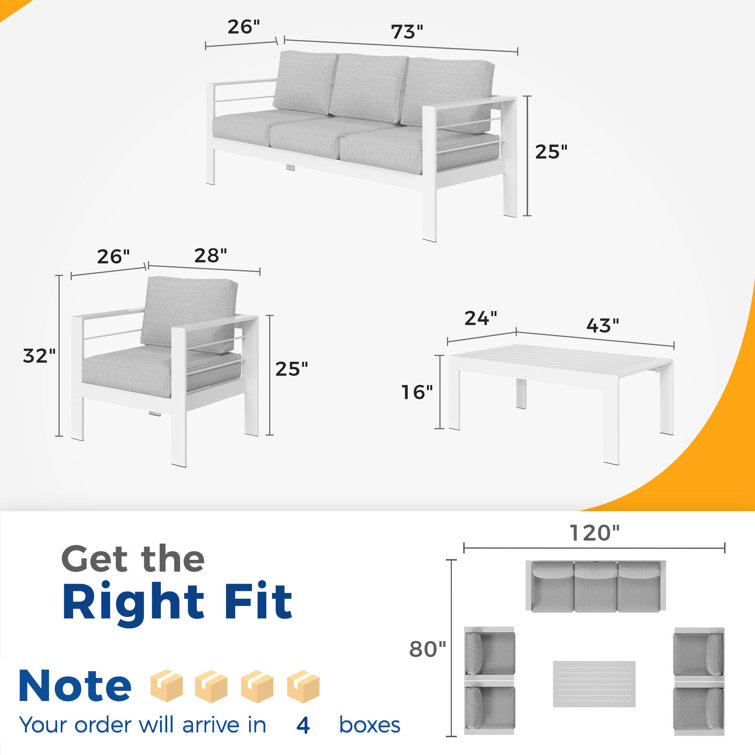 White Aluminum 6-Piece Patio Conversation Set with Light Gray Cushions
