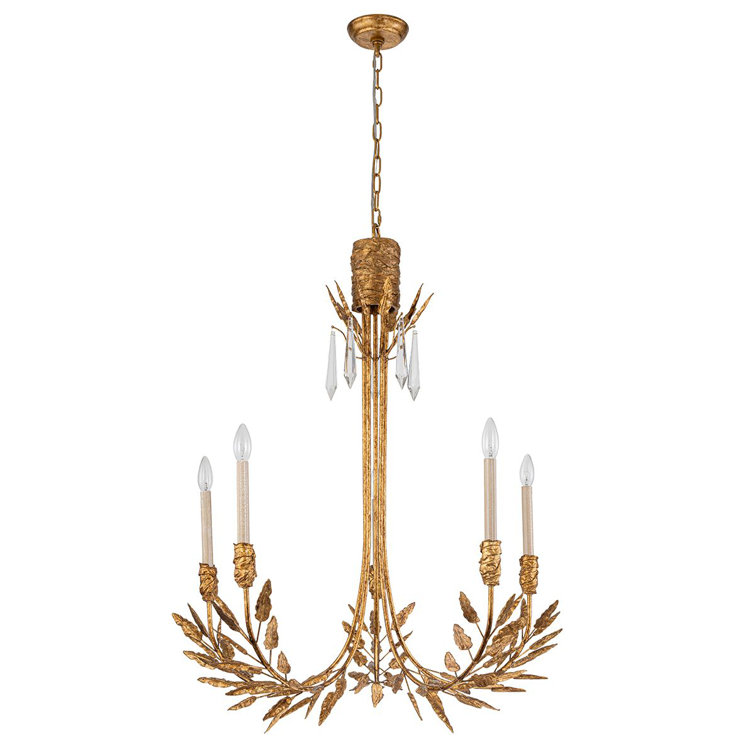 Gold Leaf 5-Light Candle Style Chandelier with Palm Leaf Elements
