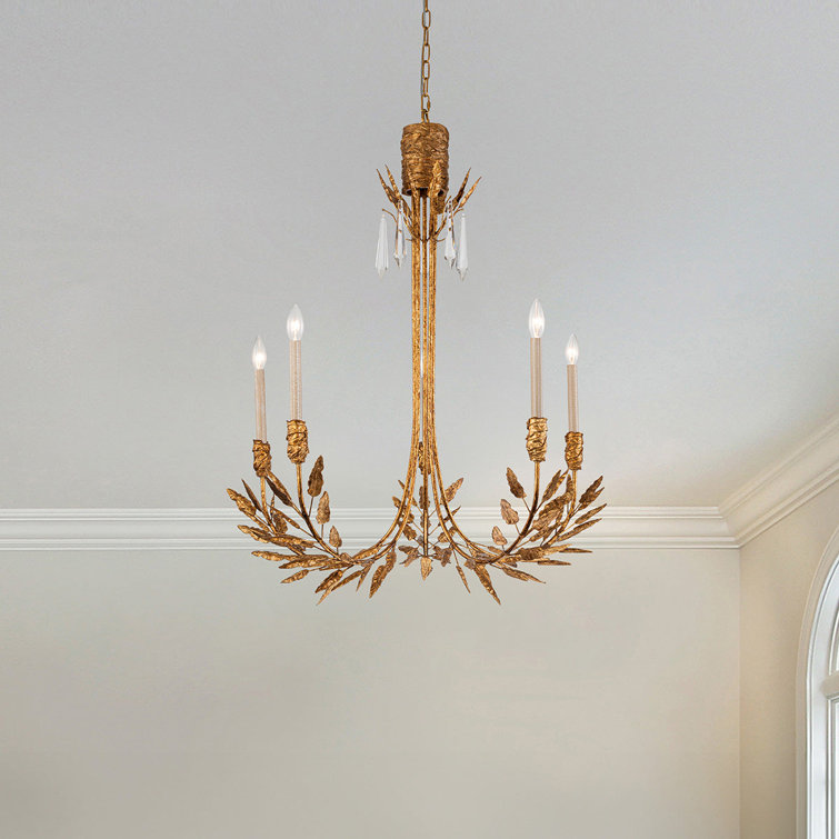 Gold Leaf 5-Light Candle Style Chandelier with Palm Leaf Elements