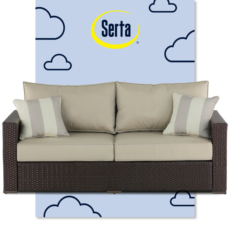 Laguna 71" Brown Wicker Outdoor Sofa with Beige Cushions