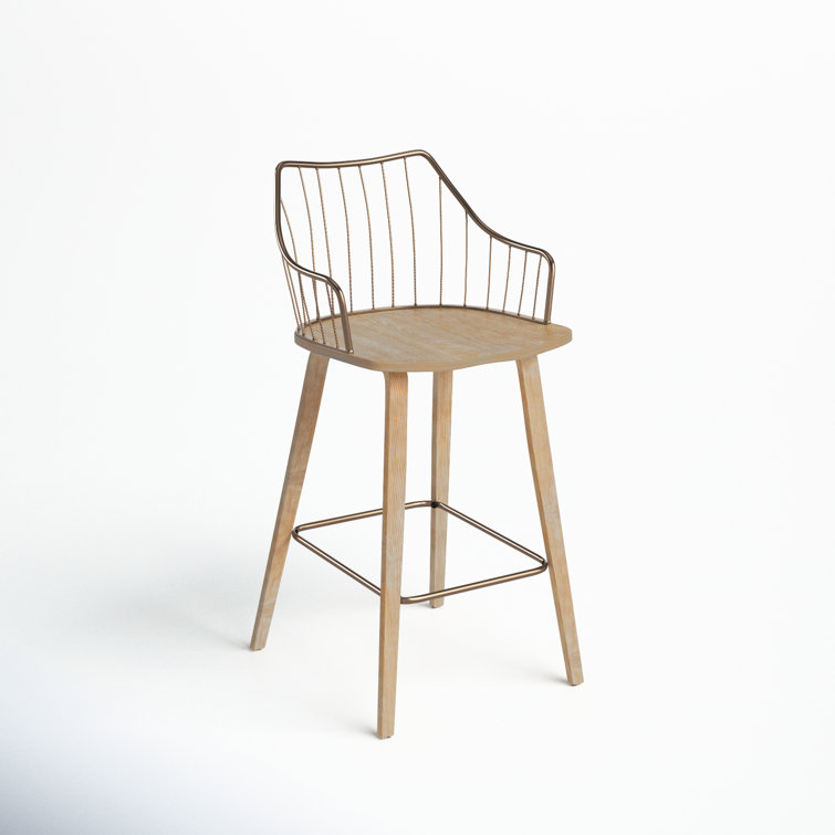 Beige Transitional Wood and Metal Swivel Counter Stool