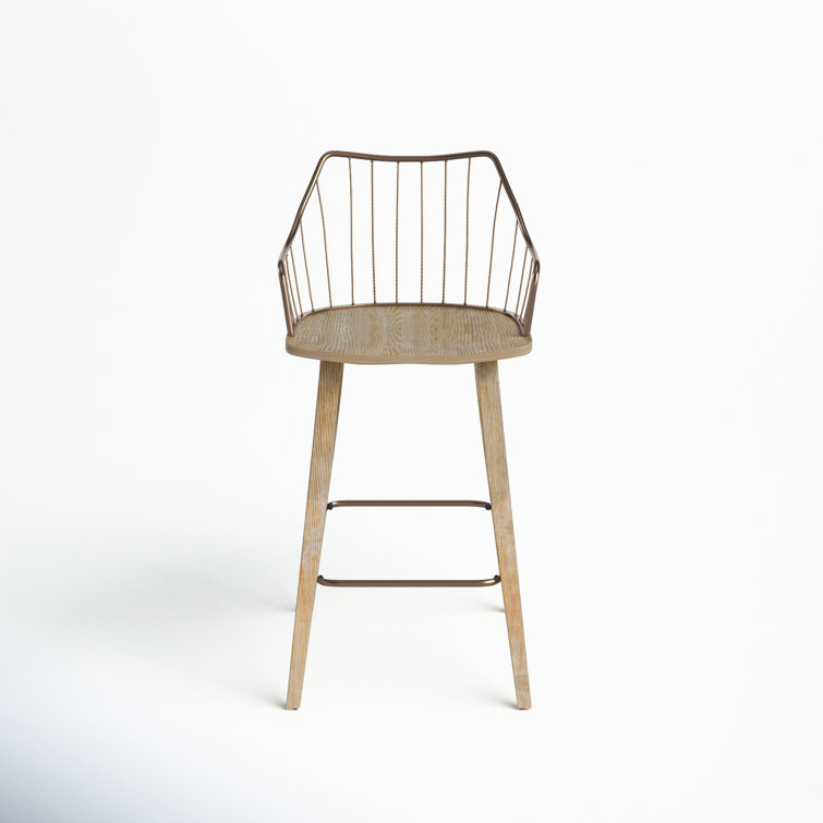 Beige Transitional Wood and Metal Swivel Counter Stool