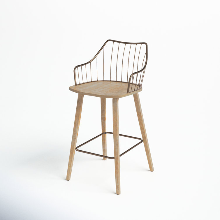 Beige Transitional Wood and Metal Swivel Counter Stool