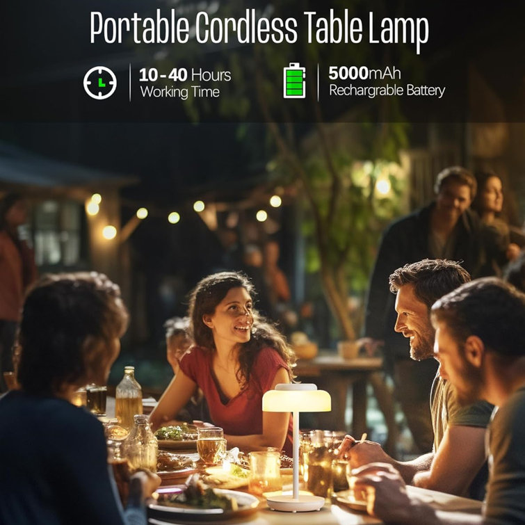 Elegant Cordless 5000mAh White LED Table Lamp, 2 Pack