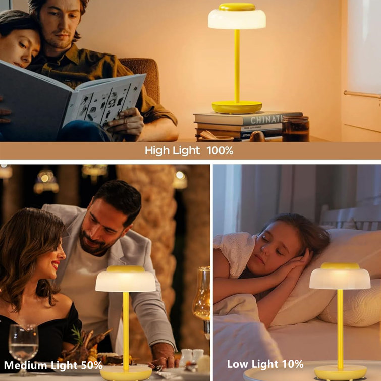 Portable 5000mAh Yellow LED Mushroom Table Lamp, 2 Pack