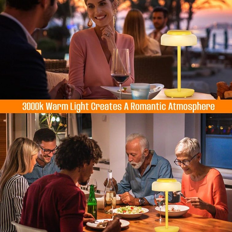 Portable 5000mAh Yellow LED Mushroom Table Lamp, 2 Pack