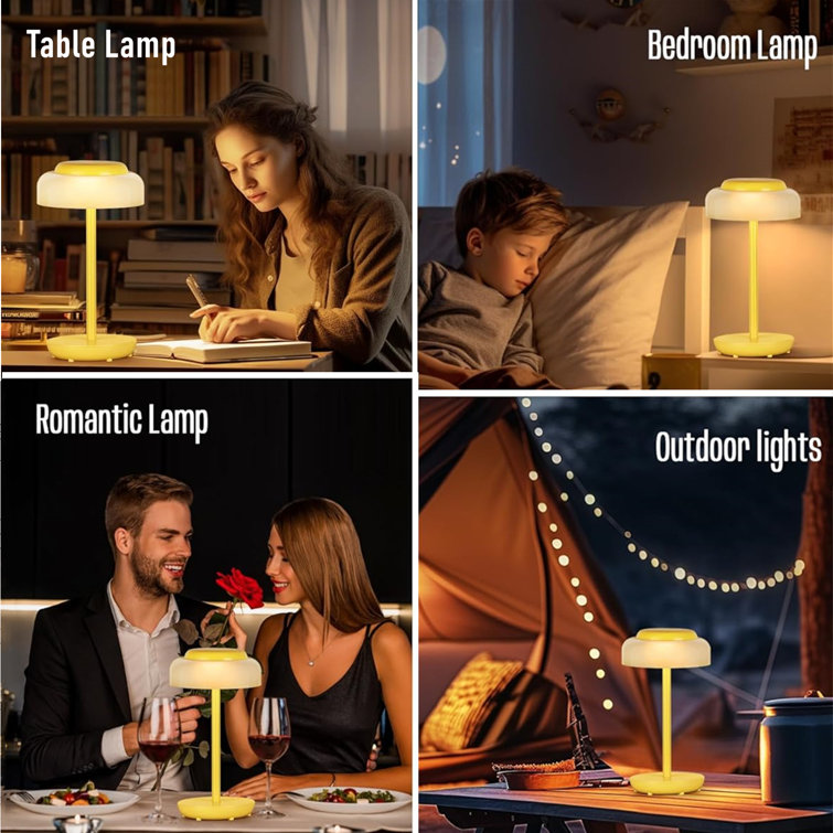 Portable 5000mAh Yellow LED Mushroom Table Lamp, 2 Pack