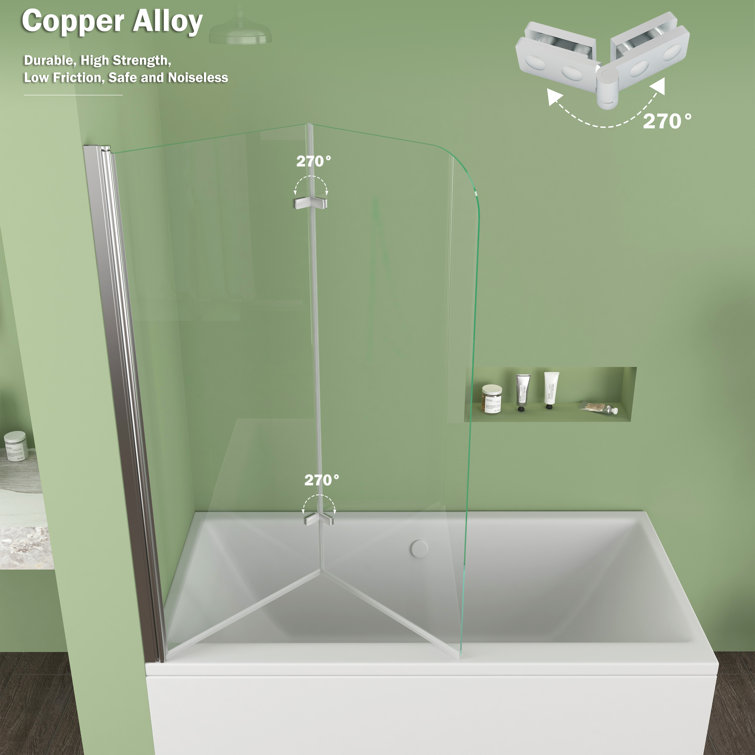 47" x 55" Frameless Clear Glass Tub Door with Silver Hardware
