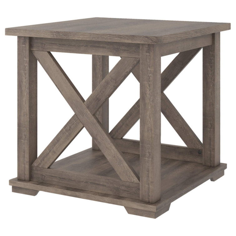 Modern Farmhouse Gray Weathered Oak Square End Table with Storage