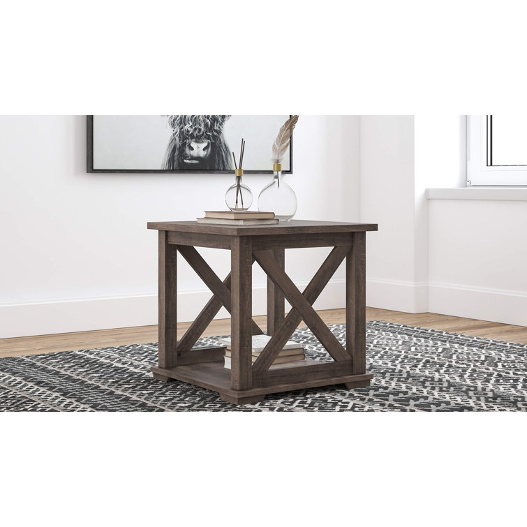 Modern Farmhouse Gray Weathered Oak Square End Table with Storage