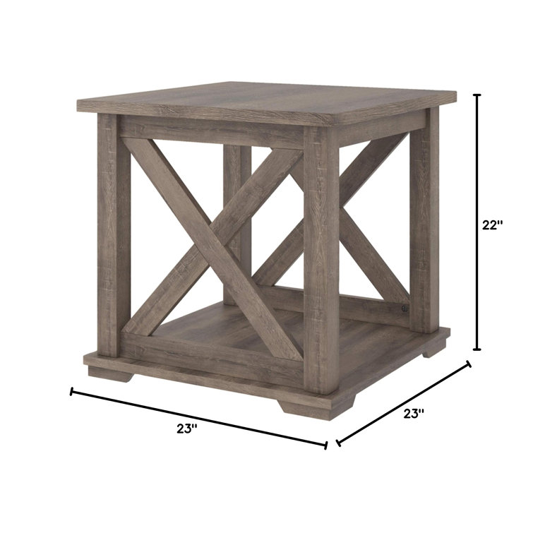 Modern Farmhouse Gray Weathered Oak Square End Table with Storage