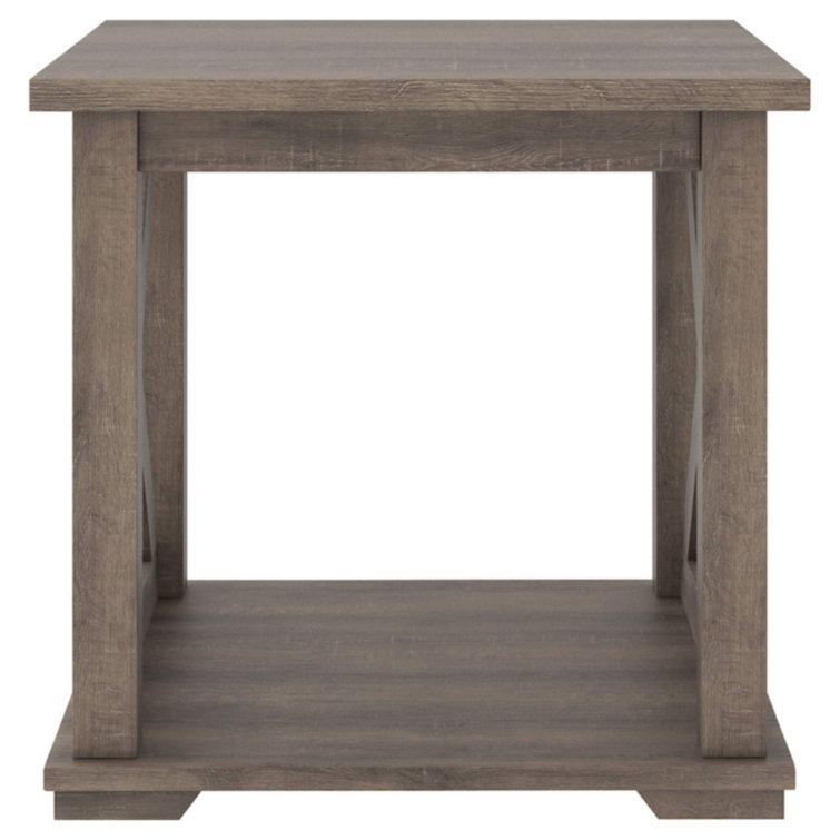 Modern Farmhouse Gray Weathered Oak Square End Table with Storage