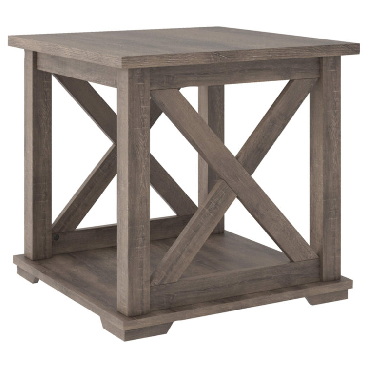 Modern Farmhouse Gray Weathered Oak Square End Table with Storage