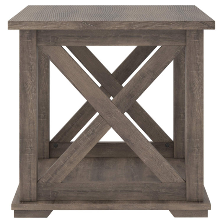 Modern Farmhouse Gray Weathered Oak Square End Table with Storage