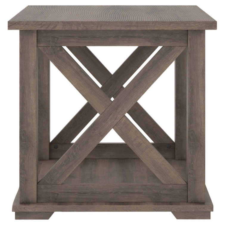 Modern Farmhouse Gray Weathered Oak Square End Table with Storage