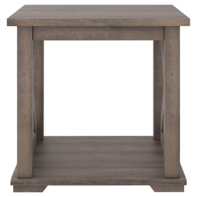 Modern Farmhouse Gray Weathered Oak Square End Table with Storage