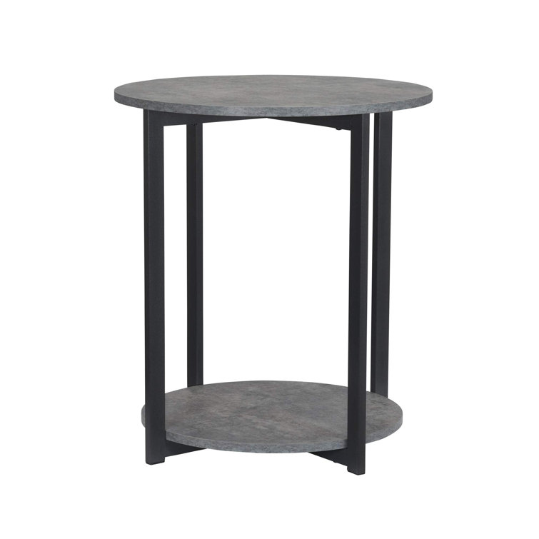 Greystone Faux Concrete & Black Metal Round 2-Tier End Table