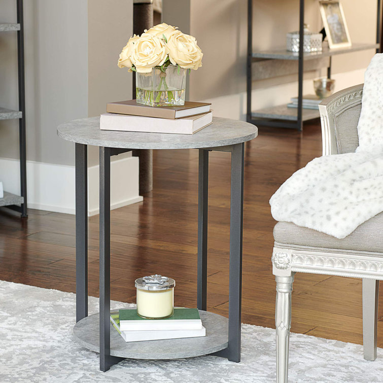 Greystone Faux Concrete & Black Metal Round 2-Tier End Table