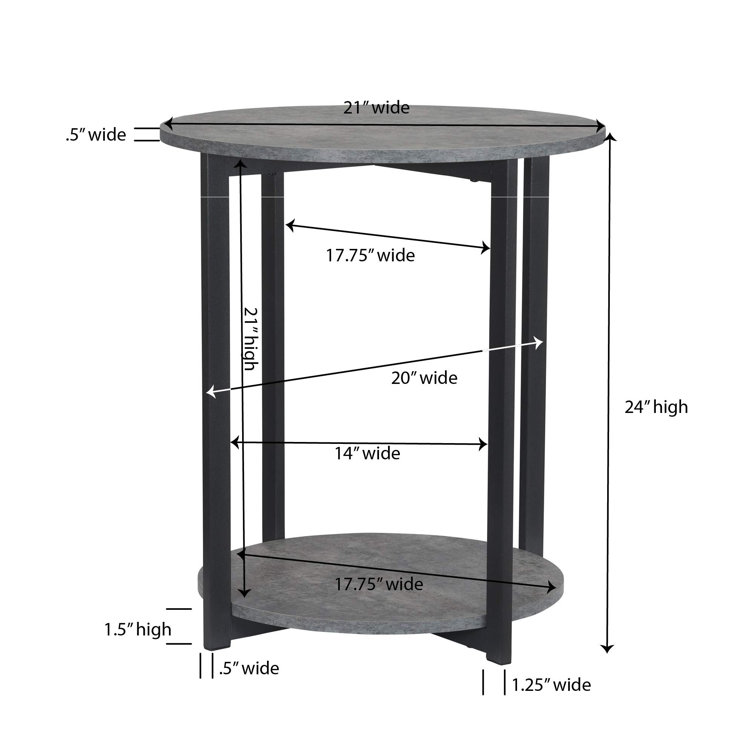 Greystone Faux Concrete & Black Metal Round 2-Tier End Table