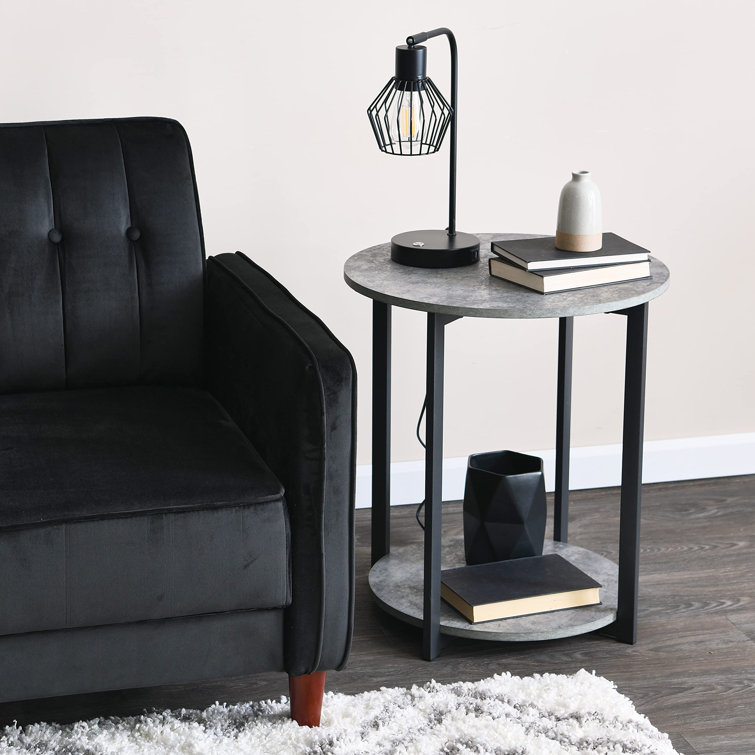 Greystone Faux Concrete & Black Metal Round 2-Tier End Table