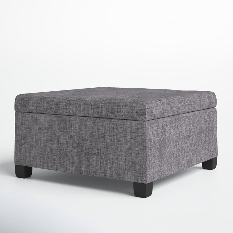 Charcoal Tufted Square Storage Ottoman with Graduated Legs