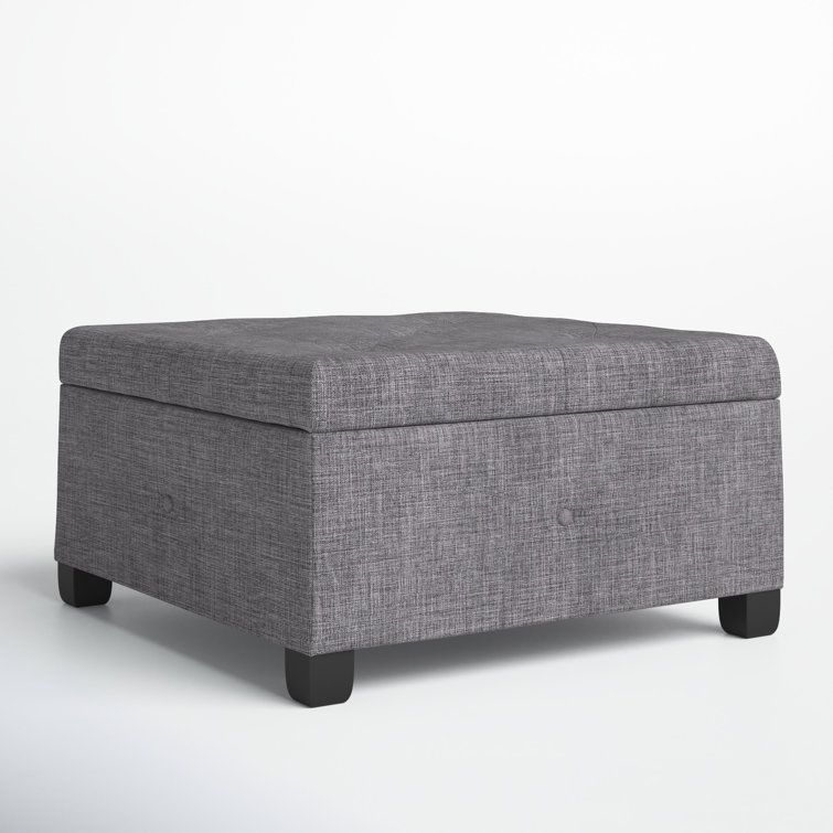 Charcoal Tufted Square Storage Ottoman with Graduated Legs
