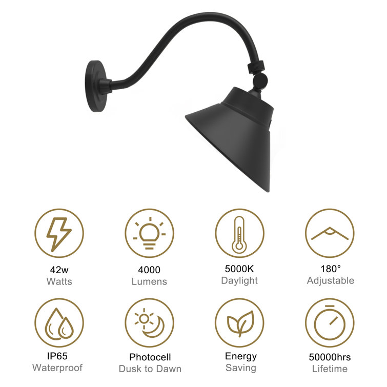 Black Iron 10" LED Gooseneck Wall Light