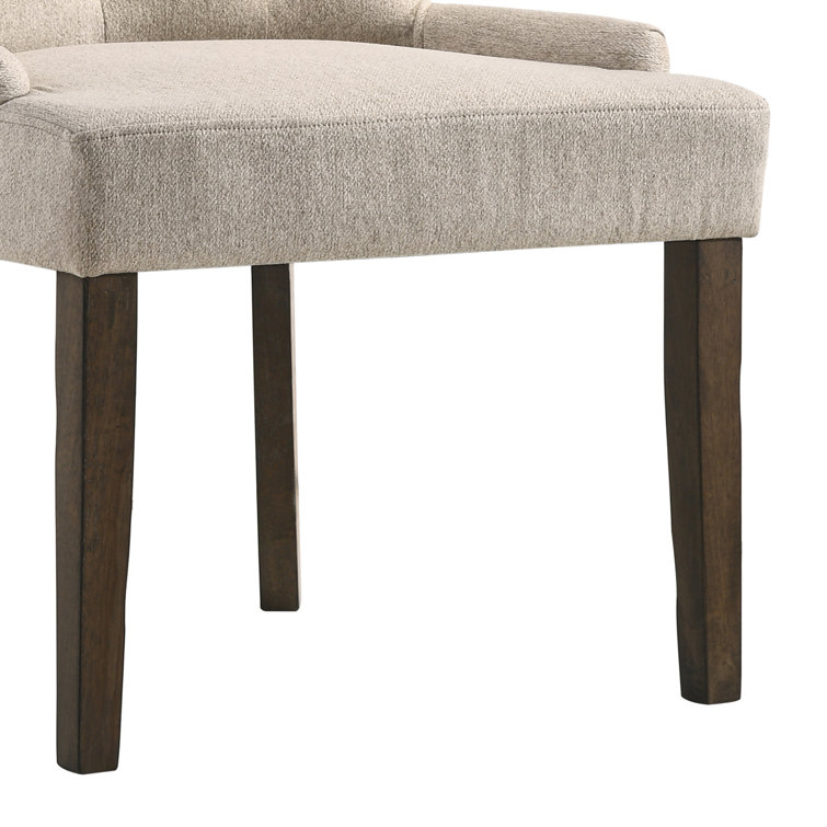 Beige Velvet Tufted Parsons Side Chair with Dark Brown Wood Legs