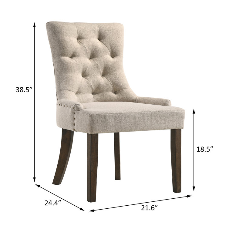 Beige Velvet Tufted Parsons Side Chair with Dark Brown Wood Legs