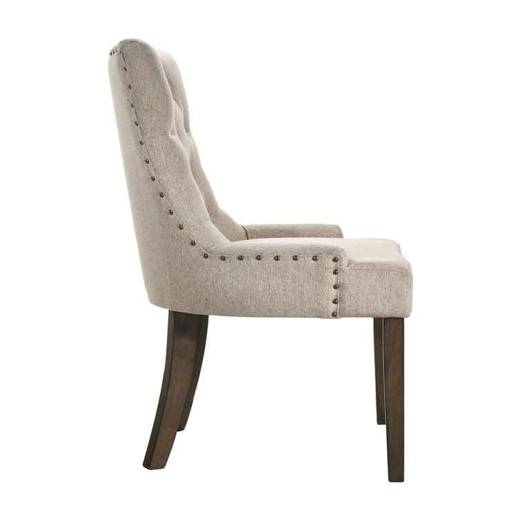 Beige Velvet Tufted Parsons Side Chair with Dark Brown Wood Legs