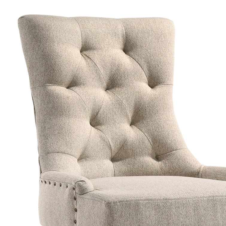 Beige Velvet Tufted Parsons Side Chair with Dark Brown Wood Legs