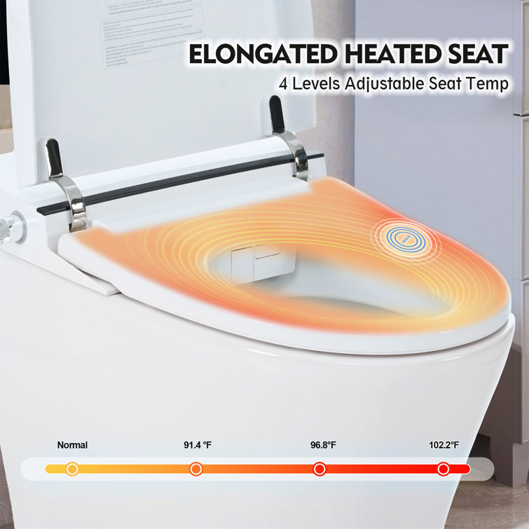 White Ceramic Elongated Smart Bidet Toilet with Dual Flush