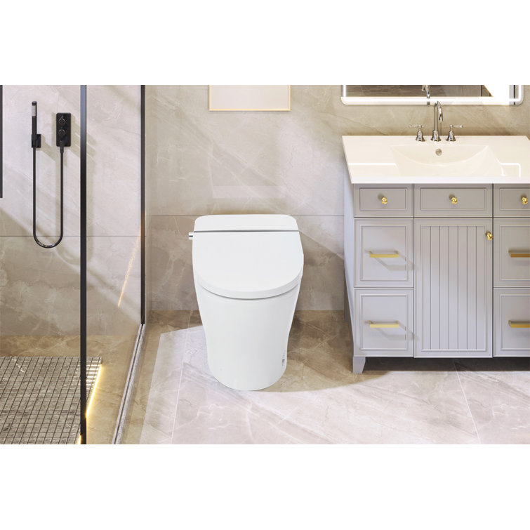 White Ceramic Elongated Smart Bidet Toilet with Dual Flush