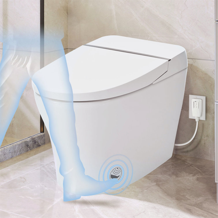 White Ceramic Elongated Smart Bidet Toilet with Dual Flush