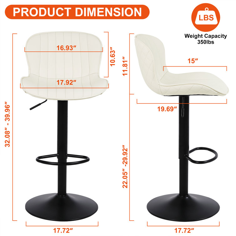 Cream Faux Leather Adjustable Swivel Bar Stools with Metal Base