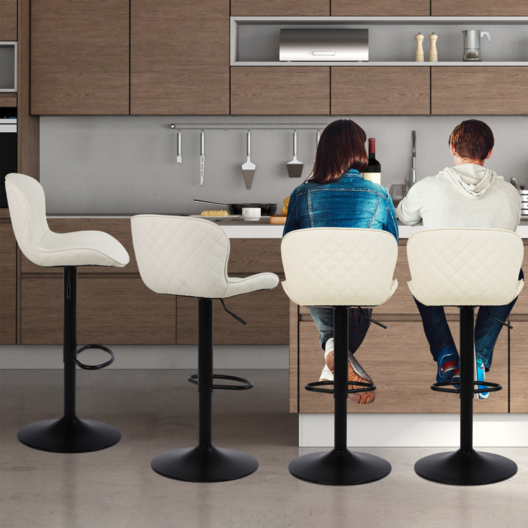 Cream Faux Leather Adjustable Swivel Bar Stools with Metal Base