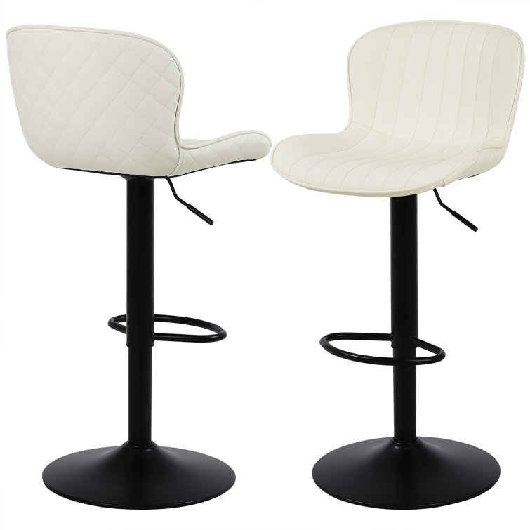 Cream Faux Leather Adjustable Swivel Bar Stools with Metal Base