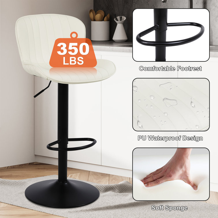 Cream Faux Leather Adjustable Swivel Bar Stools with Metal Base