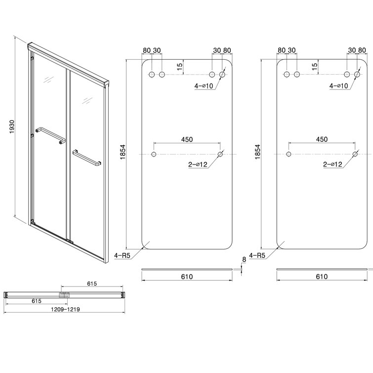 48" Brushed Nickel Semi-Frameless Sliding Shower Door with Clear Glass