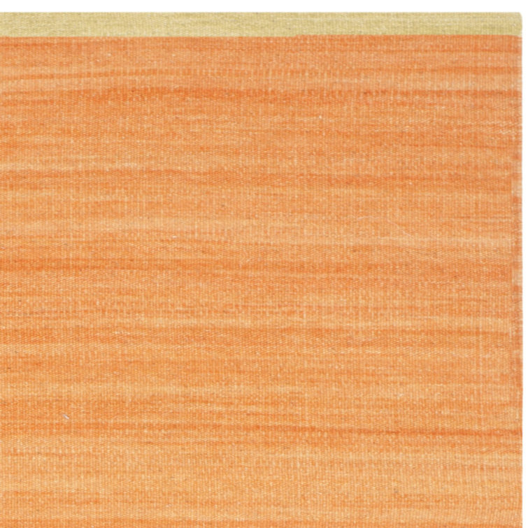Handmade Orange and Lime Wool Flat Woven Rug, 4' x 6'