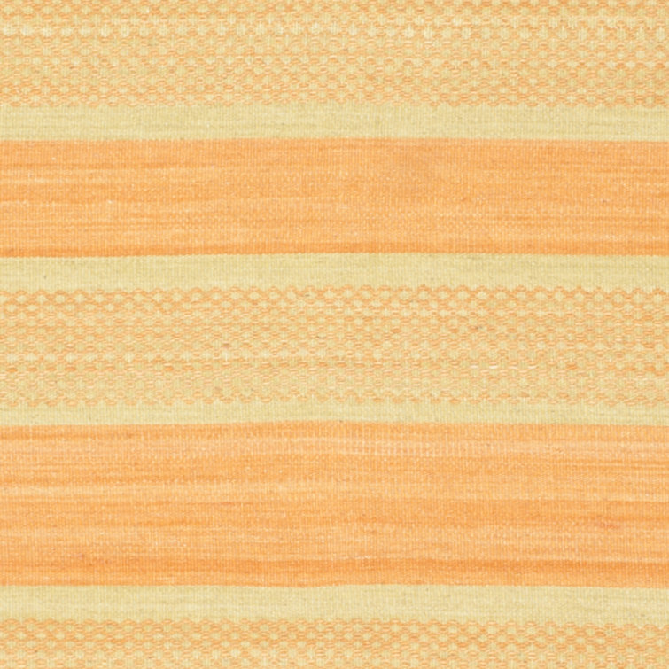 Handmade Orange and Lime Wool Flat Woven Rug, 4' x 6'
