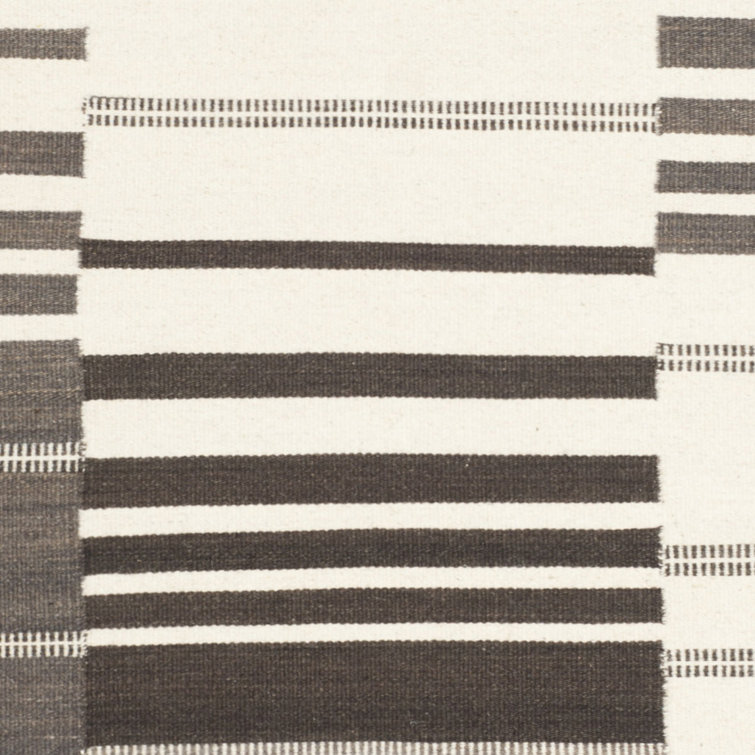 Handwoven Dark Brown and Ivory Wool Flatweave Rug, 9' x 12'