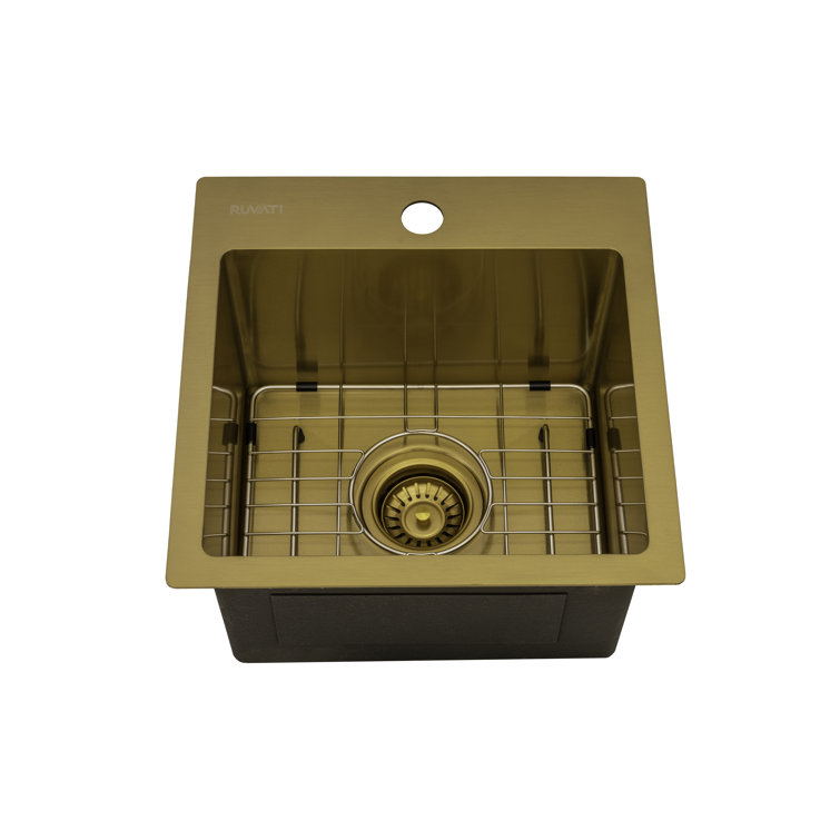 Ruvati 15" Matte Gold Stainless Steel Drop-In Bar Sink
