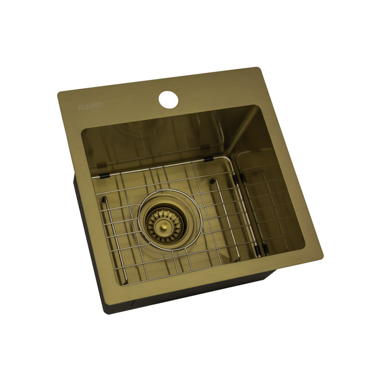 Ruvati 15" Matte Gold Stainless Steel Drop-In Bar Sink