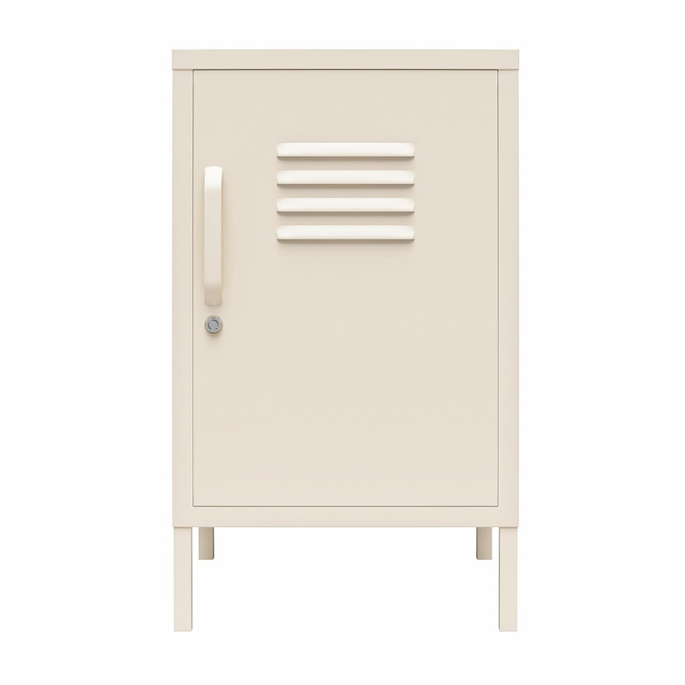 Parchment Metal Locker Style End Table with Storage