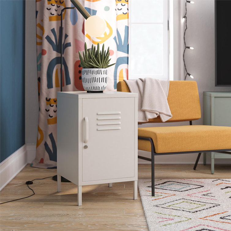 Parchment Metal Locker Style End Table with Storage